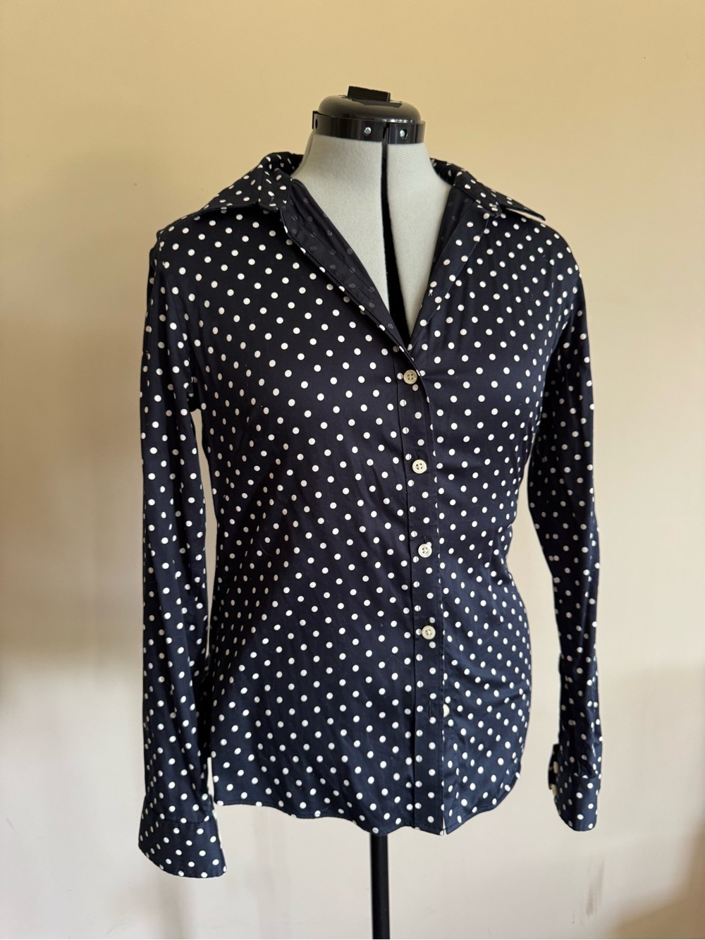 Banana Republic Classic Navy Polka Dot Button-Up Shirt - size 10